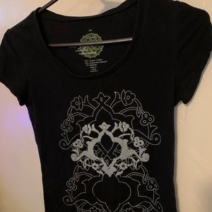 Black Cotton T Shirt with Detail